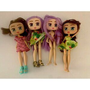 Boxy Girls Doll Lot of 4  Brunettes, Purple Hair Three Dressed Two with shoes